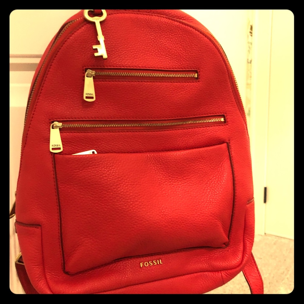Fossil pebbles leather backpack